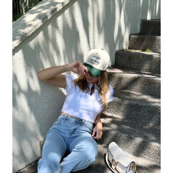 Eleven Eleven Caviar Cowboy Cap in Beige & Forest Green One Size New Baseball Ha - Picture 14 of 15